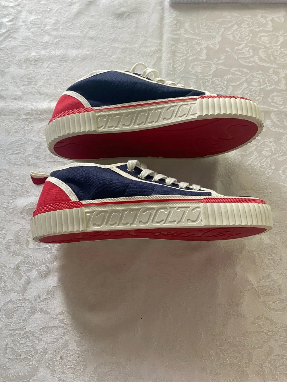 Christian Louboutin Men's Navy Canvas Sneakers with White Trim and Red Accent - Picture 6 of 11